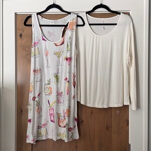 2 piece Soma sleepwear Long sleeve cool nights cream Top/Cocktail sleep dress